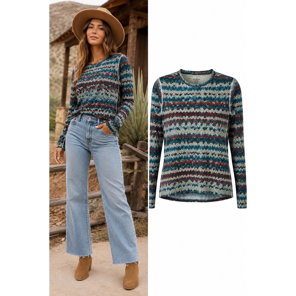 LL Bean Long Sleeve Top Womens L Regular Multicolor Excellent Fair Isle Print - Picture 6 of 16